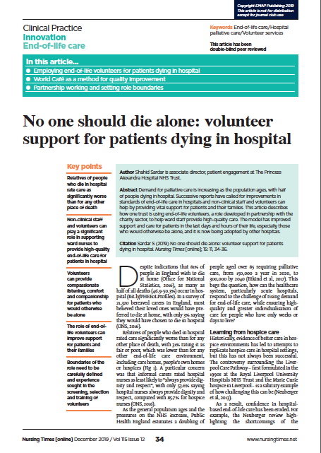 Nursing Times Article: No one should die alone